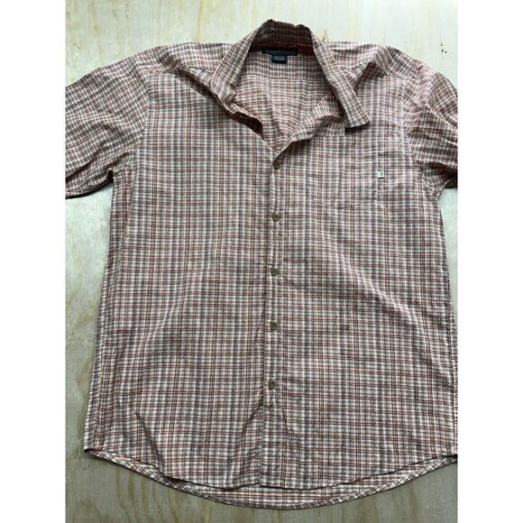 ExOfficio Mens Short Sleeve Button Down Shirt Orange Plaid Size Large - Picture 1 of 6